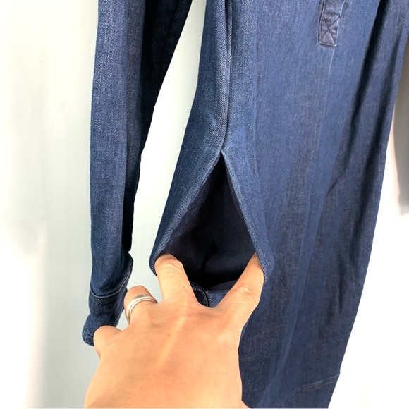 Boden Lola Denim Shirt Dress Sz 8L Long Sleeve Collared Pockets Stretch Casual - Picture 7 of 11